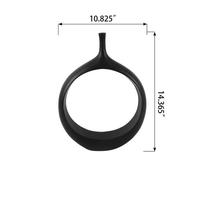 14.37" Round Black Open Oval Ceramic Decorative Accent