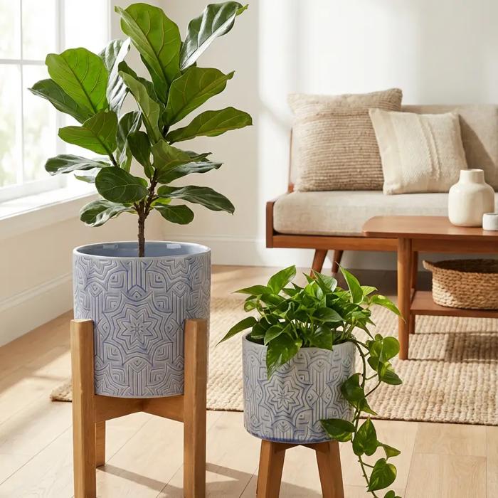  Set of 2 10" & 8"  Star Ceramic Planters