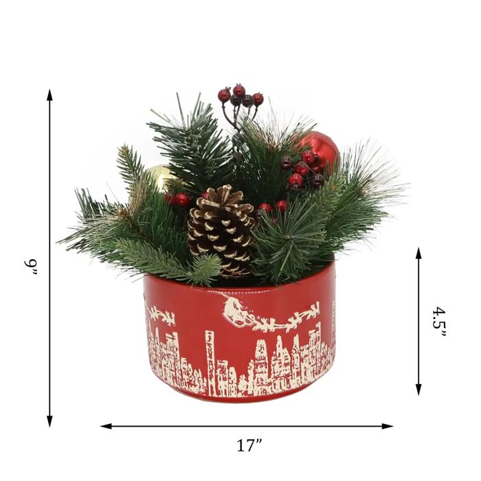 XMAS Mix in 7" Red Cityscape Planter 