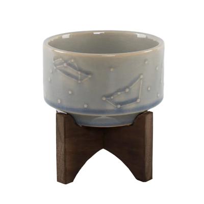 4" Constellation Ceramic Mini Pot on Wood Stand 