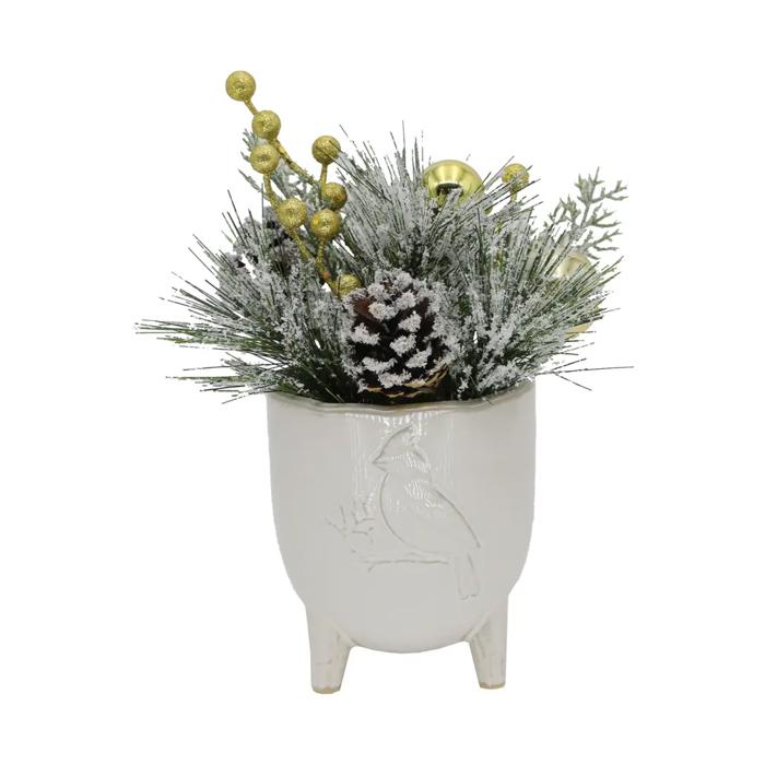 Xmas Mix Snowy Pine in 4.5" Cardinal Planter