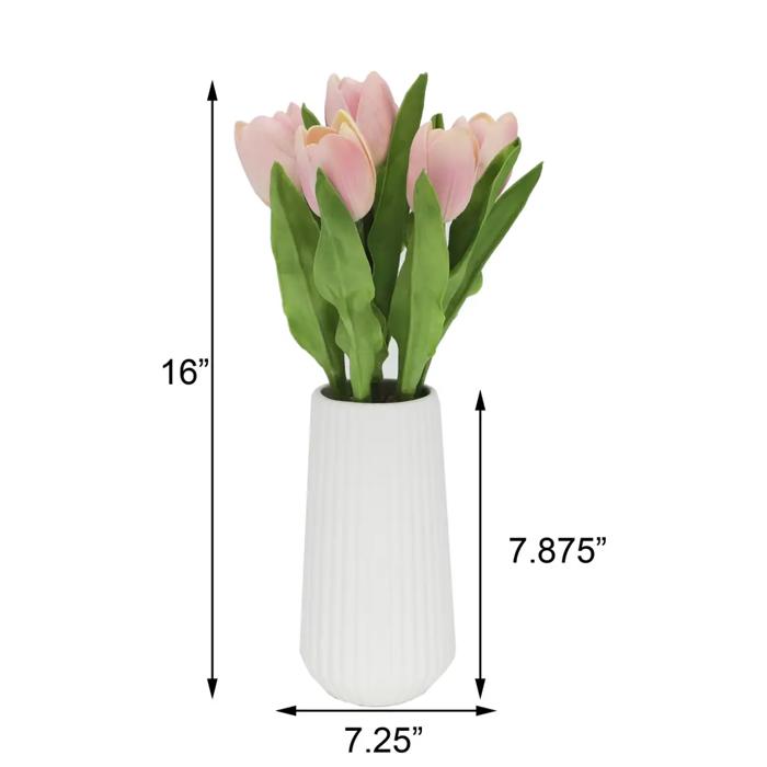 16" Pink Real-touch Tulips in Vase 