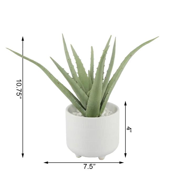 Faux Aloe Plant in White Ceramic Pot – 10.75 Inch Accent