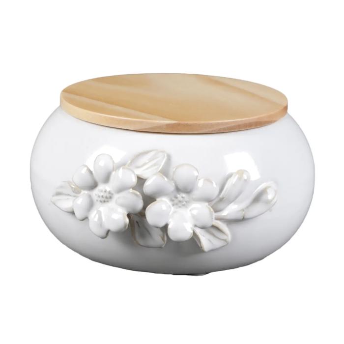 5.52" Ceramic Flower Candle with Wood Lid - Peony