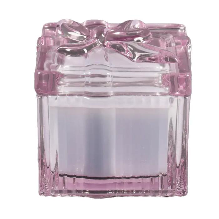 4.25"D Glass Candle w/lid (15 oz) - Frosted Peony 