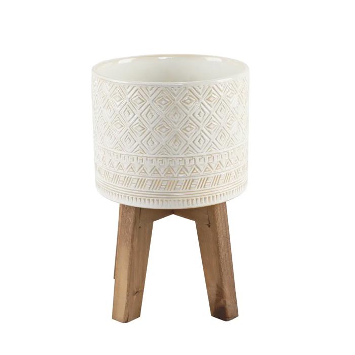 Set of 2 10' & 8" Illuminati Ceramic Planter on Wood Stand