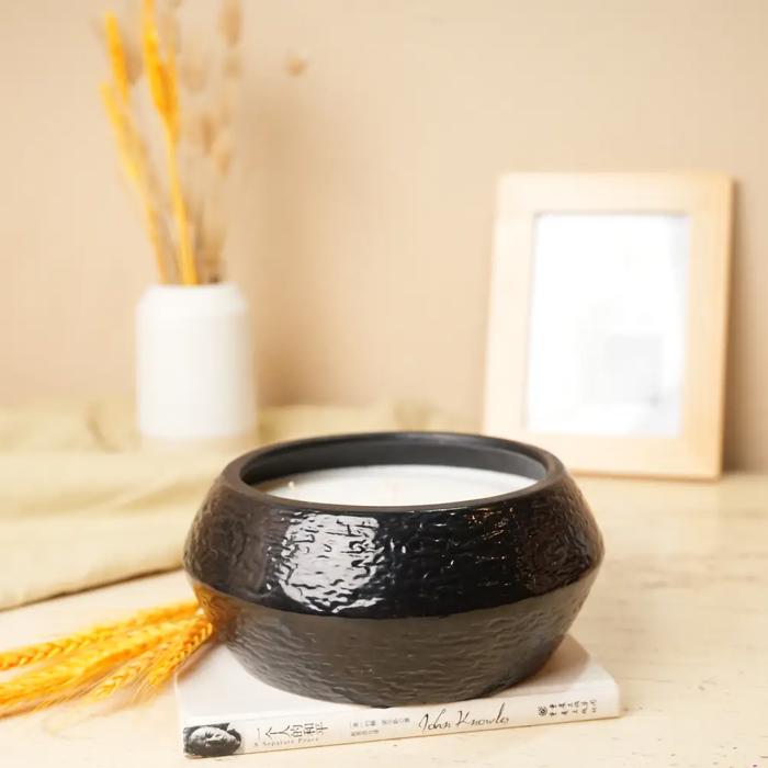 Black Textured Bowl Candle - Santal 