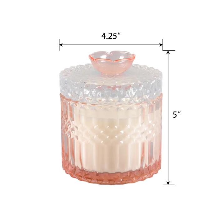 Pink Cut Glass Candle with Lid - Peony Garden