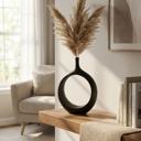  14.37" Round Black Open Oval Ceramic Decorative Accent