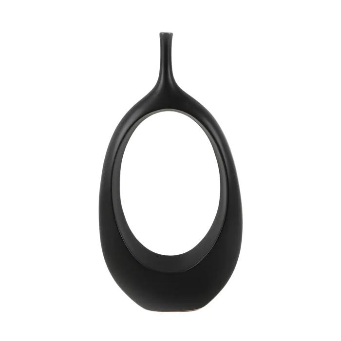 18.69" Tall Black Open Oval Ceramic Decorative Accent