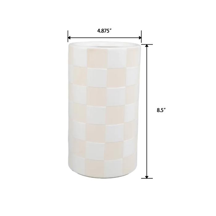 8.5" H Beige Checkered Ceramic Vase