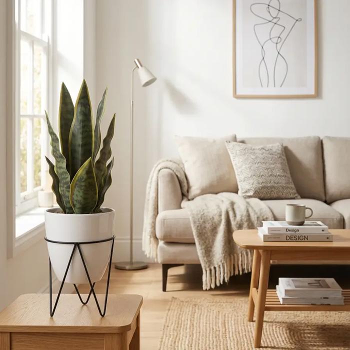  15.25" Snake Plant in Planter with Metal Stand