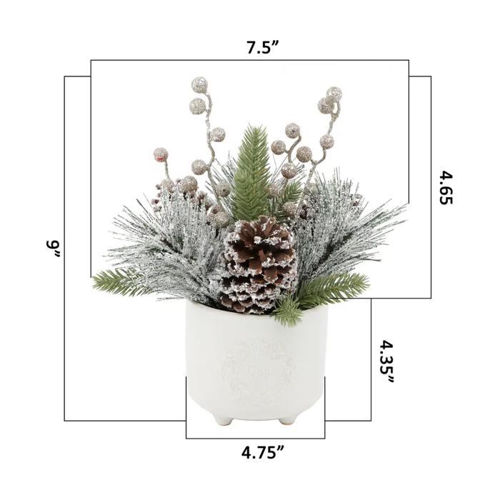 9" Xmas Mix in 5" Joy   Wreath Ceramic Planter 