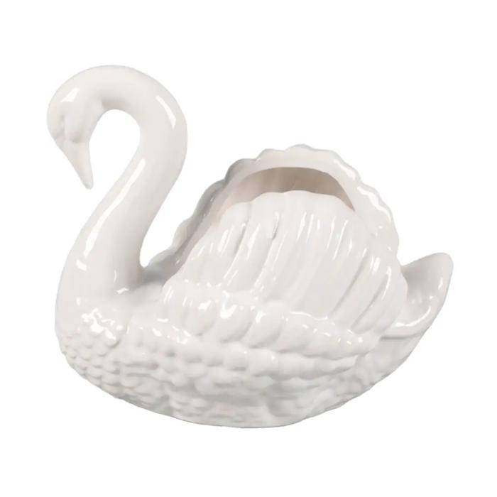Elegant White Ceramic Swan Planter - Peony Garden 