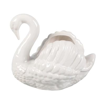 Elegant White Ceramic Swan Planter - Peony Garden 