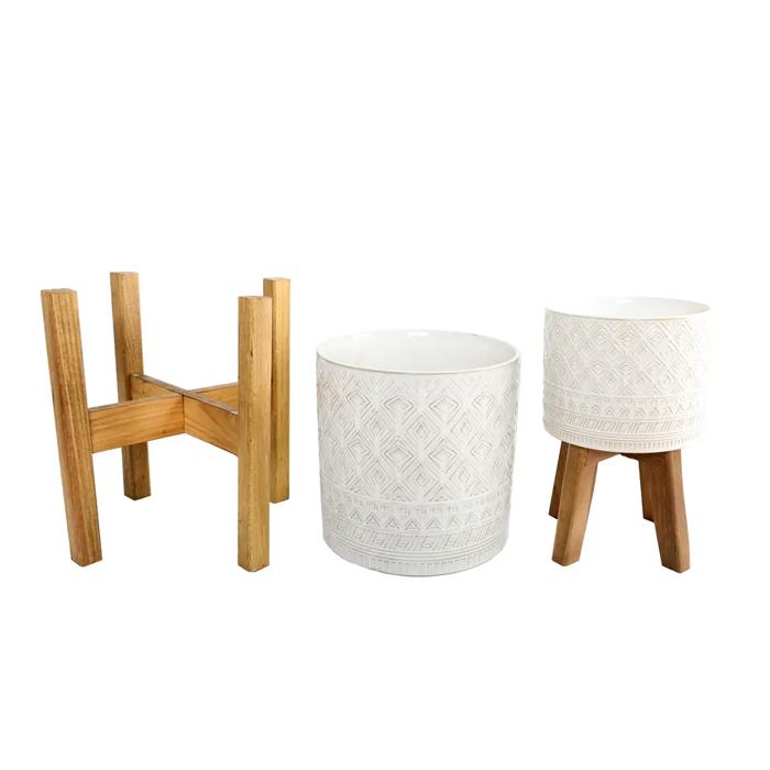 Set of 2 10' & 8" Illuminati Ceramic Planter on Wood Stand