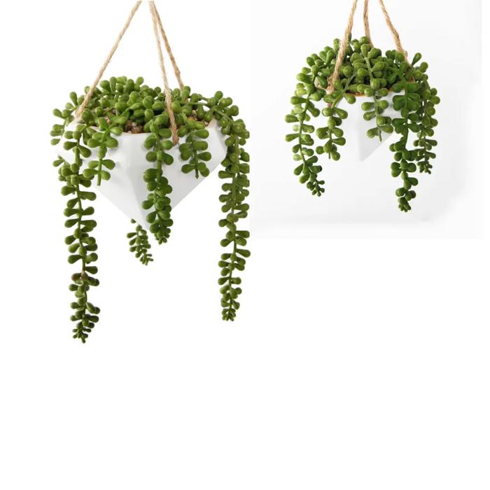 Set of 2 6.75" & 4.5' Empty White Hanging Geo Planters