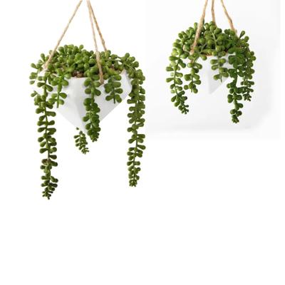 Set of 2 6.75" & 4.5' Empty White Hanging Geo Planters