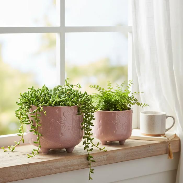 Set of 2 Sun & Moon Footed Planters