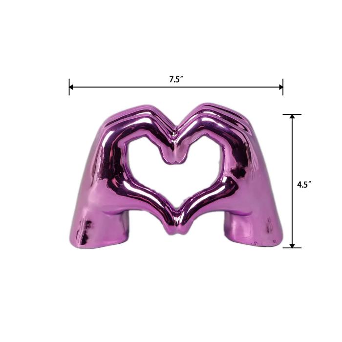 7.5"L Metallic Pink Ceramic Heart Hand