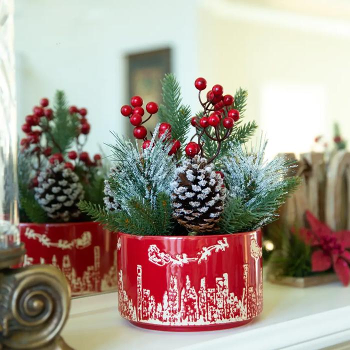 XMAS Mix in 7" Red Cityscape Planter 
