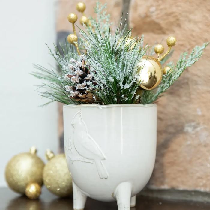 Xmas Mix Snowy Pine in 4.5" Cardinal Planter