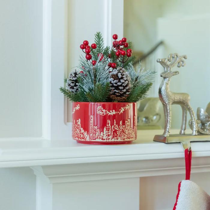 XMAS Mix in 7" Red Cityscape Planter 