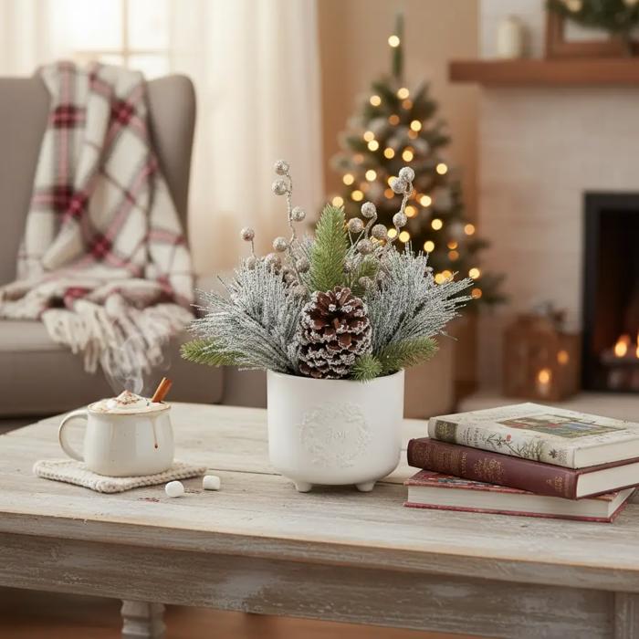 9" Xmas Mix in 5" Joy   Wreath Ceramic Planter 