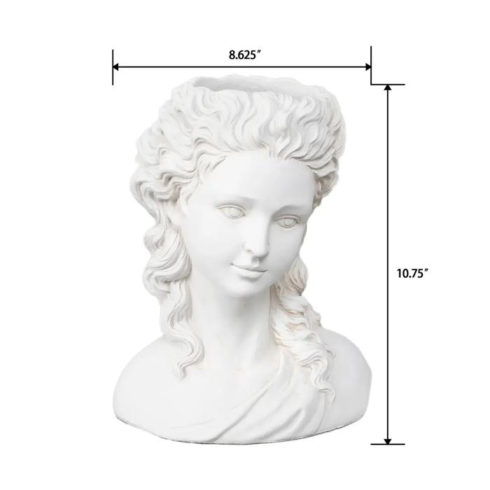 10.75"H Girl with Curly Hair Cement Planter