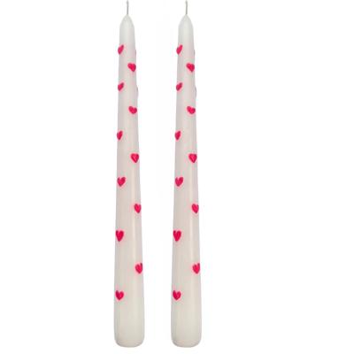 Valentine Taper Candles with Raised Red Hearts - Set of 2