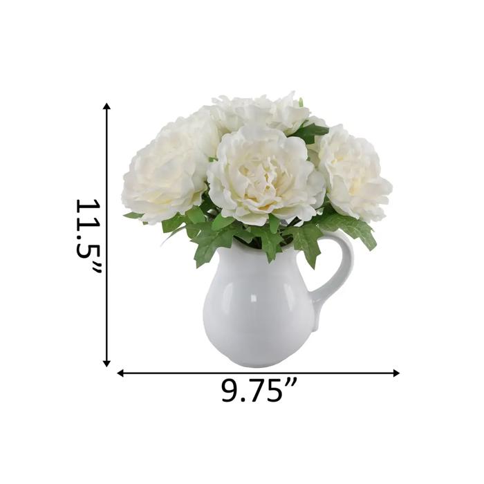 11.5" White Peony in Water Pot 