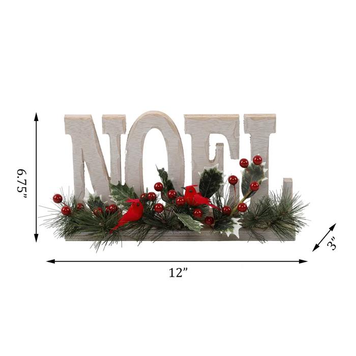 12" Noel Sign with Cardinal Berries
