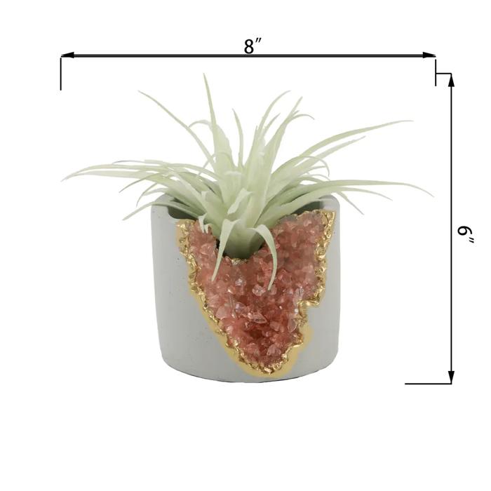 Faux Air Plant in White Geode Pot