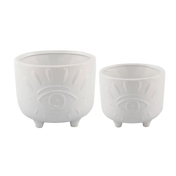 Set of 2 Evil Eye Footed Planters