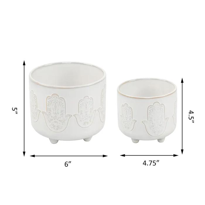 Set of 2 Hamsa Hand Footed Planters 