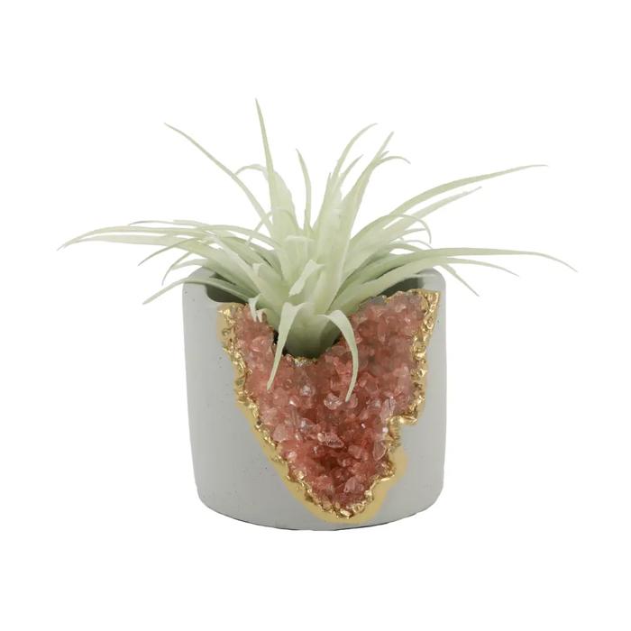 Faux Air Plant in White Geode Pot