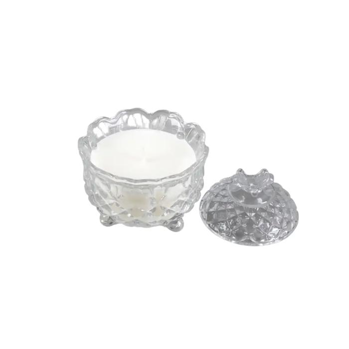 4.5” Clear Cut Glass Lidded Candle – Peony Garden 