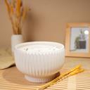  White Ribbed Ceramic Bowl Candle - Bamboo 
