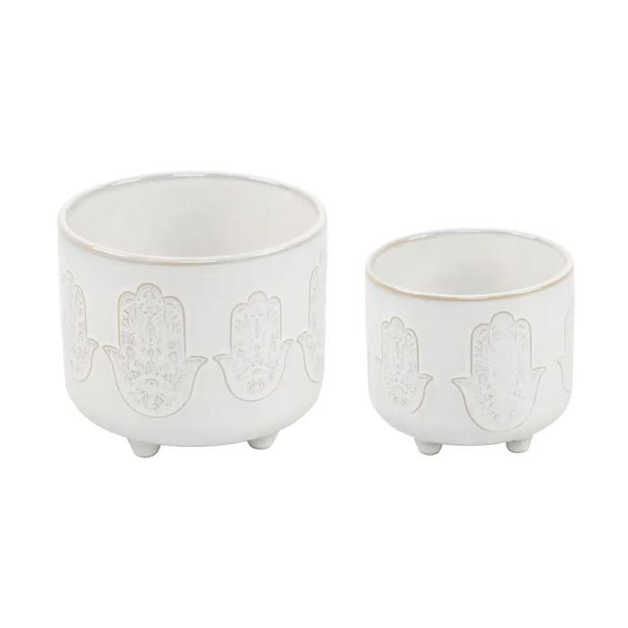 Set of 2 Hamsa Hand Footed Planters 
