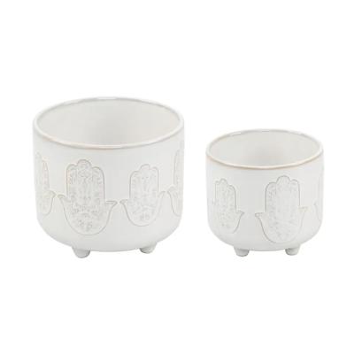Set of 2 Hamsa Hand Footed Planters 