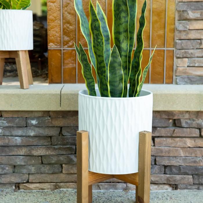 Set of 2 10" & 8"   Ridge Ceramic Planters