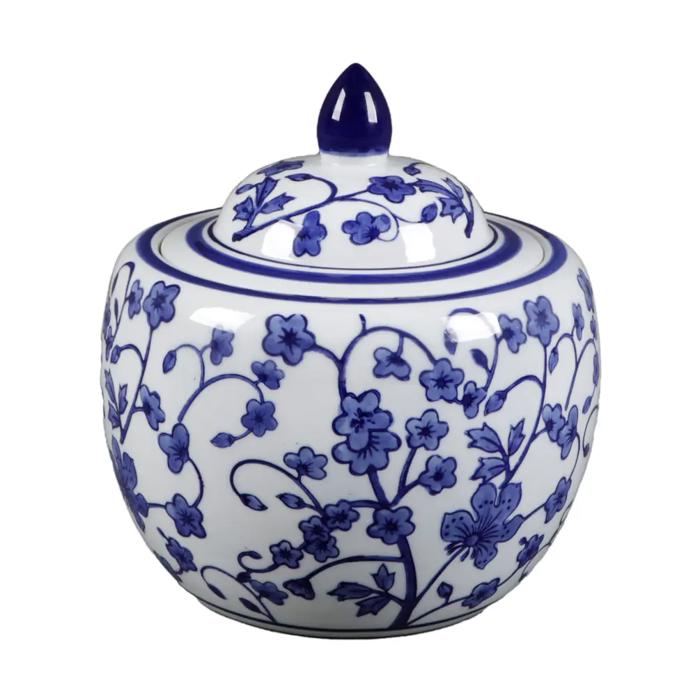 Blue & White Floral Ceramic Ginger Jar - Peony