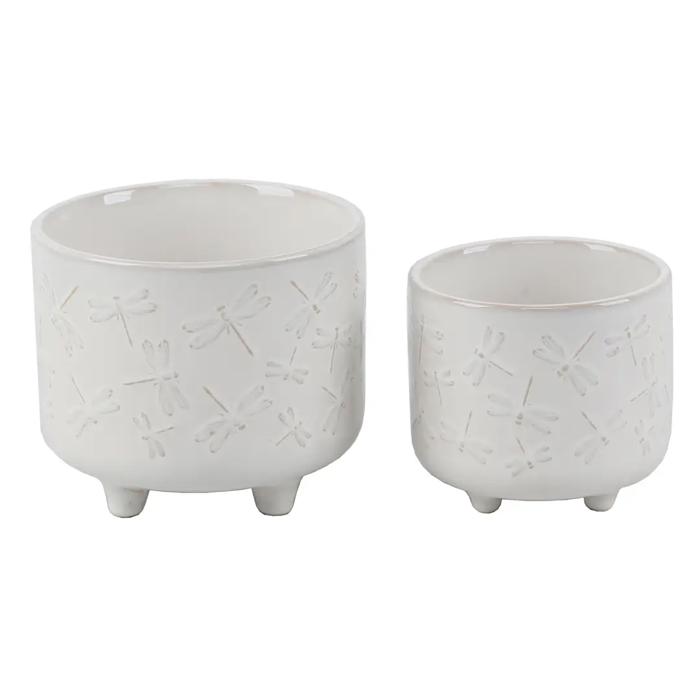  Set of 2 Dragonfly Footed Planters