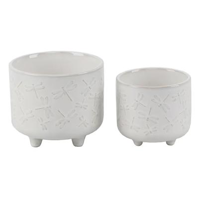  Set of 2 Dragonfly Footed Planters