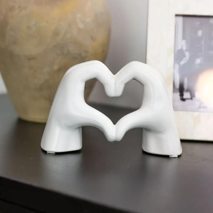 7.5"L White Ceramic Heart Hand 