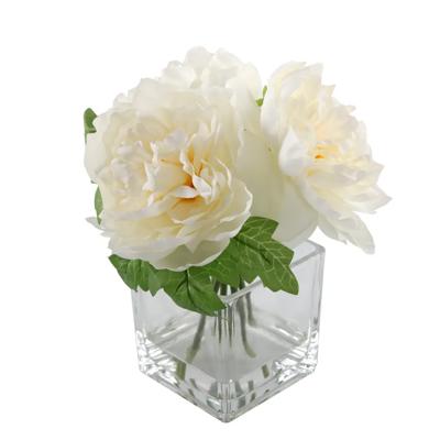 9.5" Pink Silk Peonies in Glass Vase (CRM)