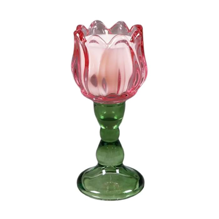 Pink Glass Tulip Candle Holder - Vanilla Cloud