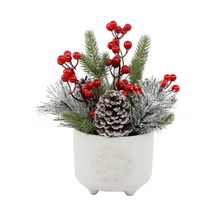 9" Xmas Mix in 5" Joy Wreath in Ceramic Planter 
