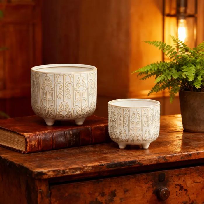 Set of 2 Vintage Footed Planters