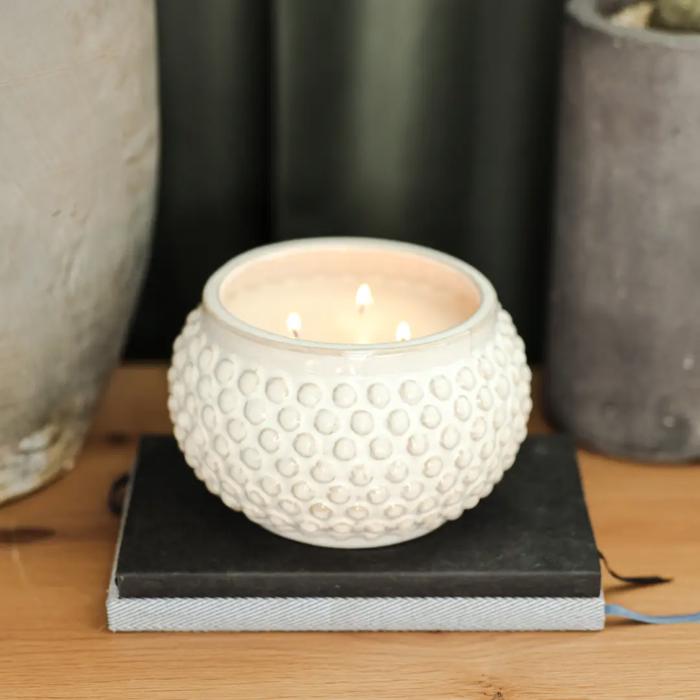 3.87" White Bubble Texture Ceramic Candle - Vanilla Cloud